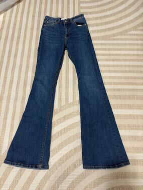 Pull & Bear Size 4 Flared Dark Blue Denim Jeans High Waisted Women's